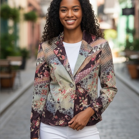 Boho Chic Women's Floral Blazer velvet - Picture 1 of 10